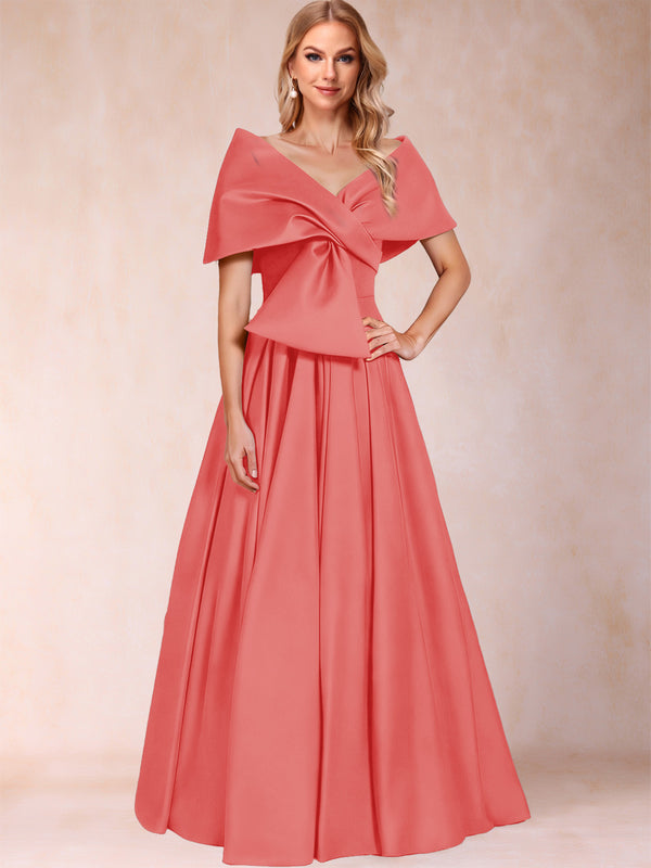A-Line/Princess Off-The-Shoulder Sleeveless Ruched Mother of the Bride Dresses With Bow(s)