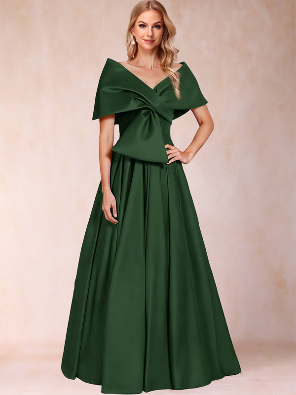 A-Line/Princess Off-The-Shoulder Sleeveless Ruched Mother of the Bride Dresses With Bow(s)