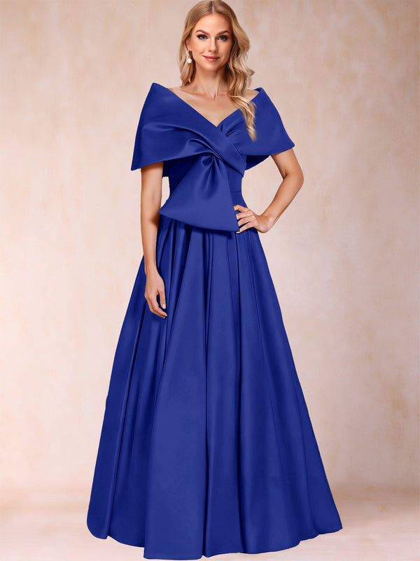 A-Line/Princess Off-The-Shoulder Sleeveless Ruched Mother of the Bride Dresses With Bow(s)