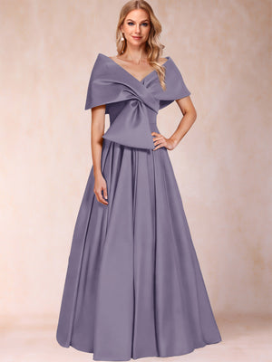 A-Line/Princess Off-The-Shoulder Sleeveless Ruched Mother of the Bride Dresses With Bow(s)