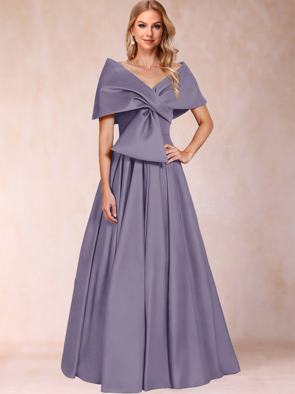 A-Line/Princess Off-The-Shoulder Sleeveless Ruched Mother of the Bride Dresses With Bow(s)