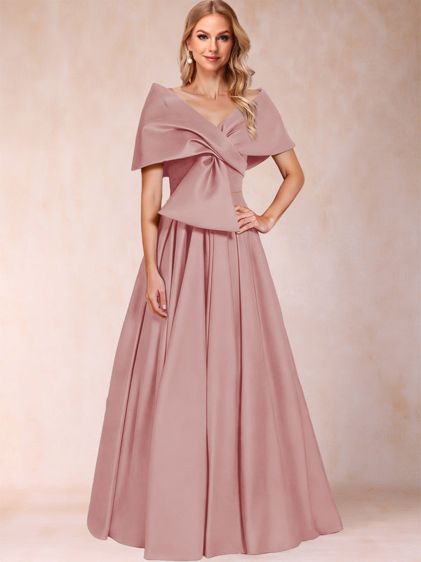 A-Line/Princess Off-The-Shoulder Sleeveless Ruched Mother of the Bride Dresses With Bow(s)