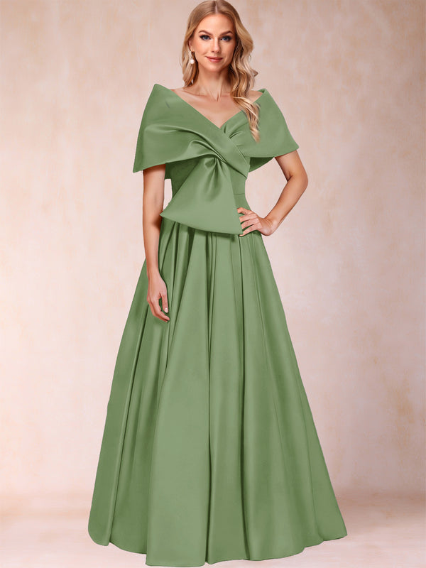 A-Line/Princess Off-The-Shoulder Sleeveless Ruched Mother of the Bride Dresses With Bow(s)
