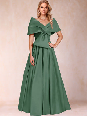 A-Line/Princess Off-The-Shoulder Sleeveless Ruched Mother of the Bride Dresses With Bow(s)