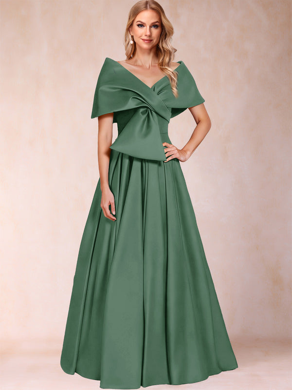A-Line/Princess Off-The-Shoulder Sleeveless Ruched Mother of the Bride Dresses With Bow(s)