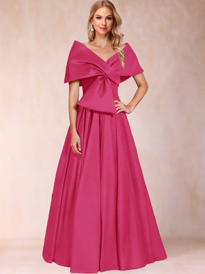 A-Line/Princess Off-The-Shoulder Sleeveless Ruched Mother of the Bride Dresses With Bow(s)