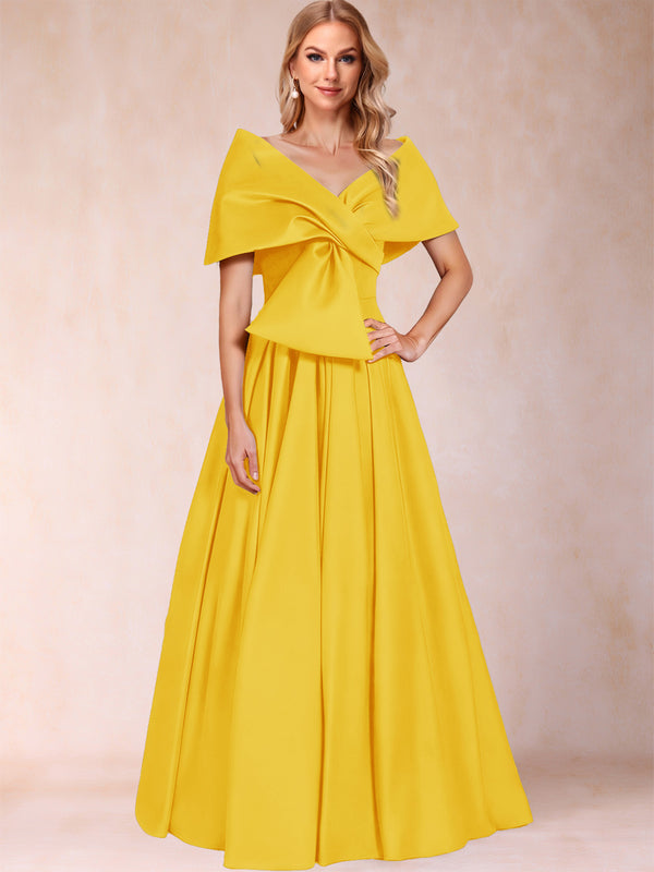 A-Line/Princess Off-The-Shoulder Sleeveless Ruched Mother of the Bride Dresses With Bow(s)
