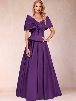 A-Line/Princess Off-The-Shoulder Sleeveless Ruched Mother of the Bride Dresses With Bow(s)