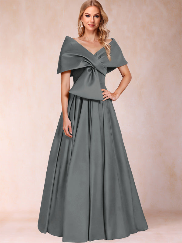 A-Line/Princess Off-The-Shoulder Sleeveless Ruched Mother of the Bride Dresses With Bow(s)