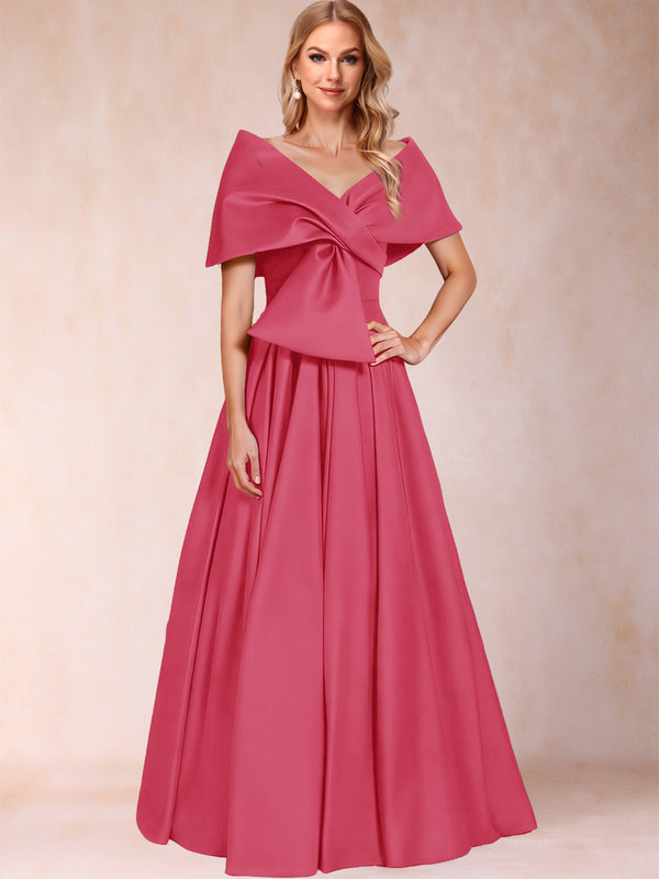 A-Line/Princess Off-The-Shoulder Sleeveless Ruched Mother of the Bride Dresses With Bow(s)