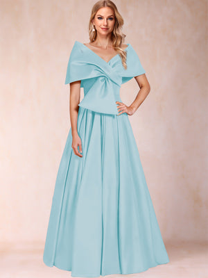 A-Line/Princess Off-The-Shoulder Sleeveless Ruched Mother of the Bride Dresses With Bow(s)