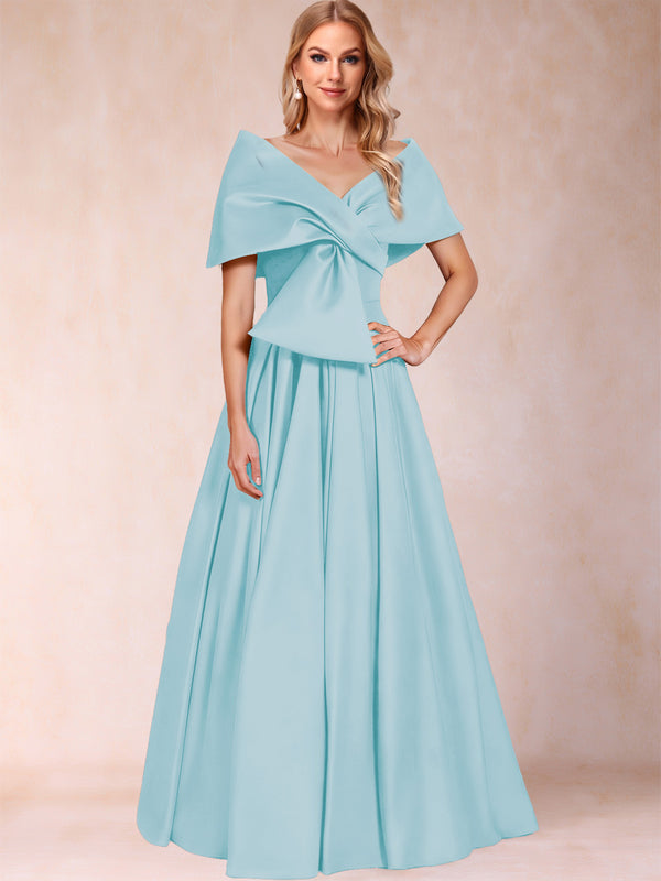 A-Line/Princess Off-The-Shoulder Sleeveless Ruched Mother of the Bride Dresses With Bow(s)