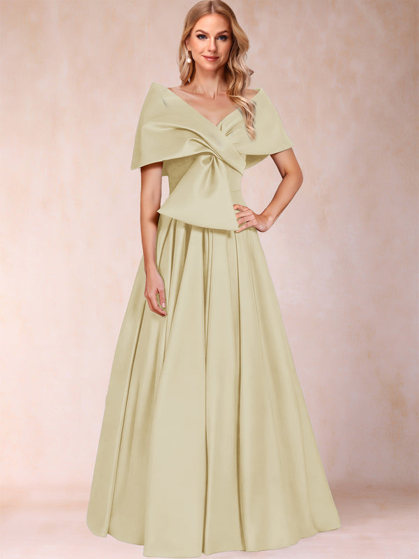 A-Line/Princess Off-The-Shoulder Sleeveless Ruched Mother of the Bride Dresses With Bow(s)
