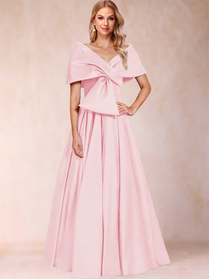 A-Line/Princess Off-The-Shoulder Sleeveless Ruched Mother of the Bride Dresses With Bow(s)