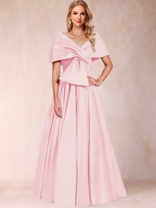 A-Line/Princess Off-The-Shoulder Sleeveless Ruched Mother of the Bride Dresses With Bow(s)