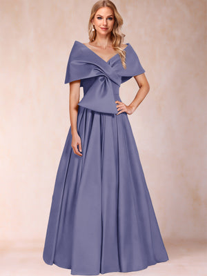 A-Line/Princess Off-The-Shoulder Sleeveless Ruched Mother of the Bride Dresses With Bow(s)