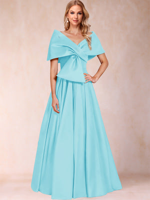 A-Line/Princess Off-The-Shoulder Sleeveless Ruched Mother of the Bride Dresses With Bow(s)