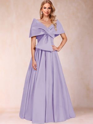 A-Line/Princess Off-The-Shoulder Sleeveless Ruched Mother of the Bride Dresses With Bow(s)