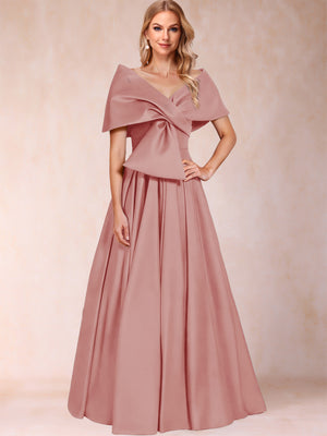A-Line/Princess Off-The-Shoulder Sleeveless Ruched Mother of the Bride Dresses With Bow(s)