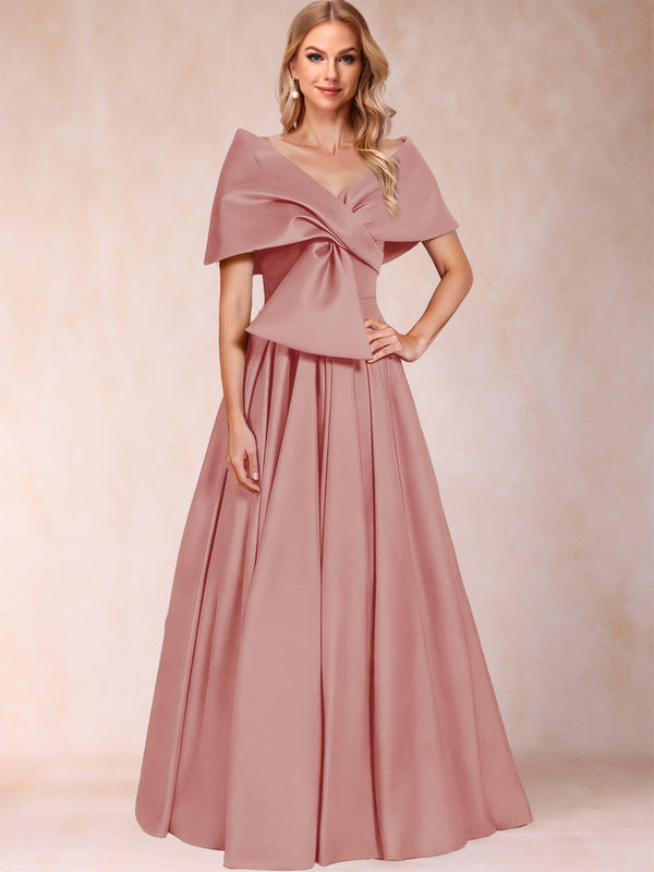 A-Line/Princess Off-The-Shoulder Sleeveless Ruched Mother of the Bride Dresses With Bow(s)