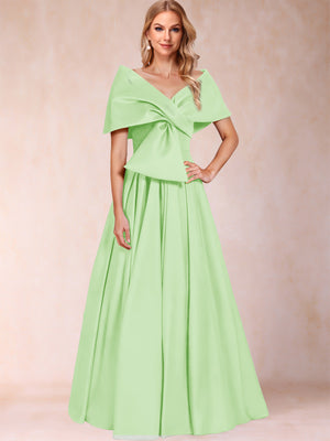 A-Line/Princess Off-The-Shoulder Sleeveless Ruched Mother of the Bride Dresses With Bow(s)