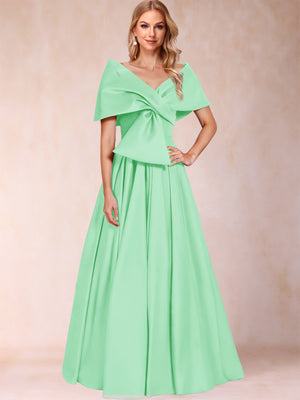 A-Line/Princess Off-The-Shoulder Sleeveless Ruched Mother of the Bride Dresses With Bow(s)