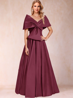A-Line/Princess Off-The-Shoulder Sleeveless Ruched Mother of the Bride Dresses With Bow(s)