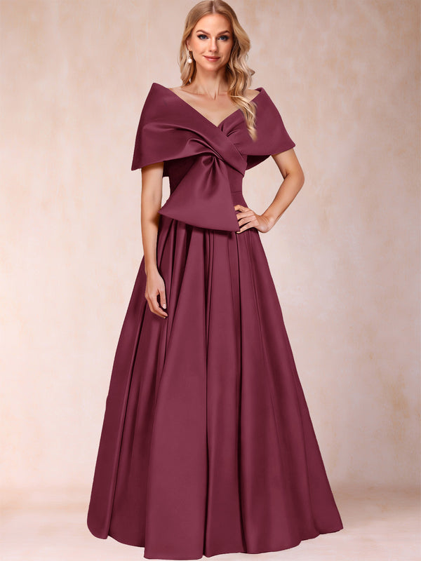 A-Line/Princess Off-The-Shoulder Sleeveless Ruched Mother of the Bride Dresses With Bow(s)