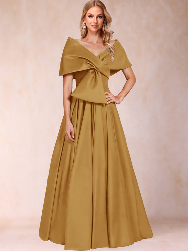 A-Line/Princess Off-The-Shoulder Sleeveless Ruched Mother of the Bride Dresses With Bow(s)