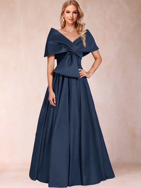 A-Line/Princess Off-The-Shoulder Sleeveless Ruched Mother of the Bride Dresses With Bow(s)