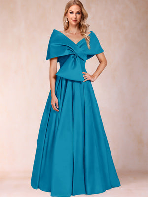 A-Line/Princess Off-The-Shoulder Sleeveless Ruched Mother of the Bride Dresses With Bow(s)