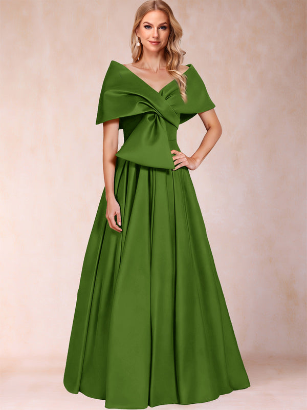 A-Line/Princess Off-The-Shoulder Sleeveless Ruched Mother of the Bride Dresses With Bow(s)