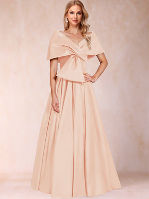 A-Line/Princess Off-The-Shoulder Sleeveless Ruched Mother of the Bride Dresses With Bow(s)