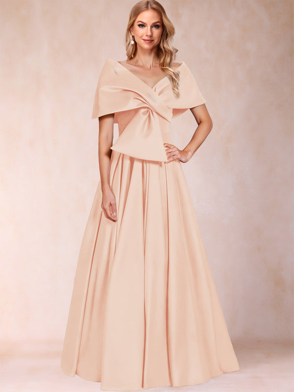 A-Line/Princess Off-The-Shoulder Sleeveless Ruched Mother of the Bride Dresses With Bow(s)