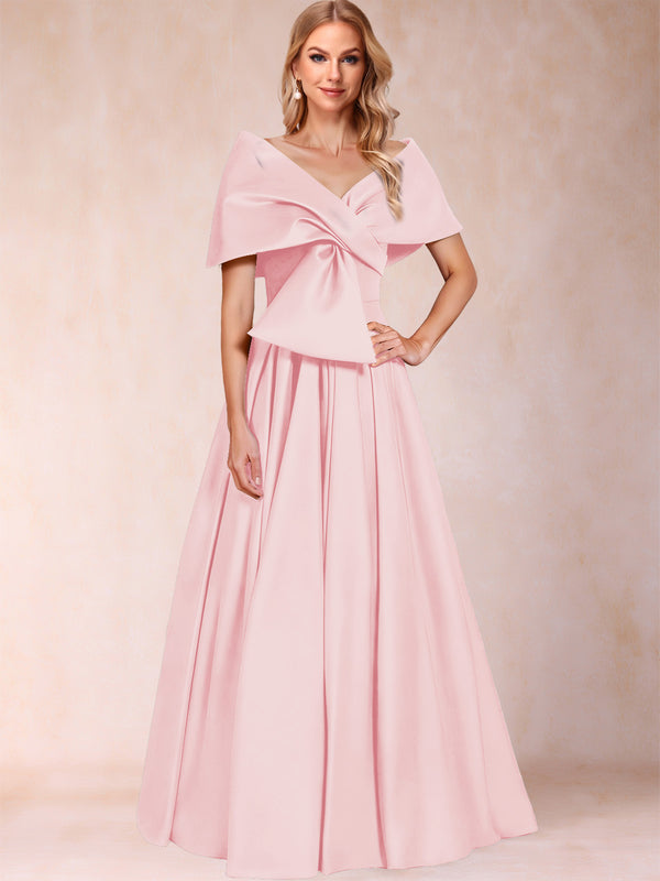 A-Line/Princess Off-The-Shoulder Sleeveless Ruched Mother of the Bride Dresses With Bow(s)