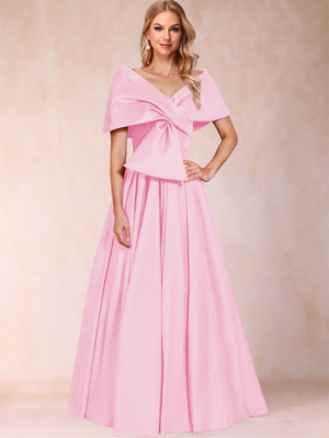 A-Line/Princess Off-The-Shoulder Sleeveless Ruched Mother of the Bride Dresses With Bow(s)