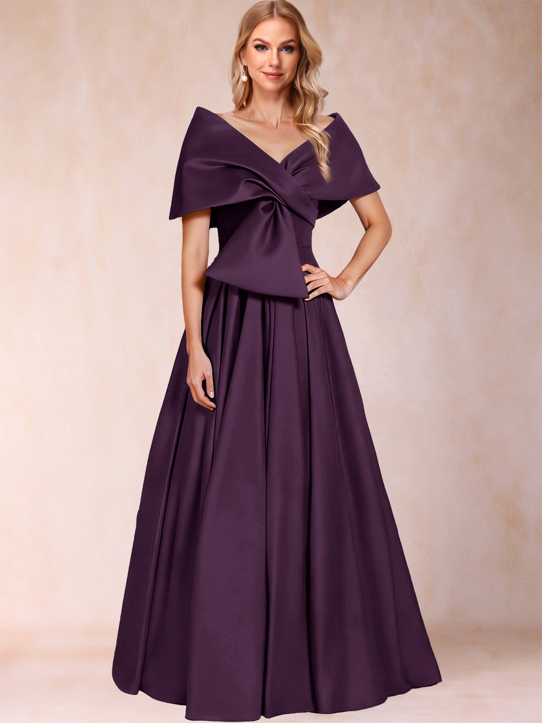 A-Line/Princess Off-The-Shoulder Sleeveless Ruched Mother of the Bride Dresses With Bow(s)