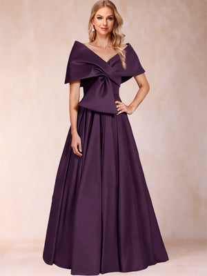 A-Line/Princess Off-The-Shoulder Sleeveless Ruched Mother of the Bride Dresses With Bow(s)