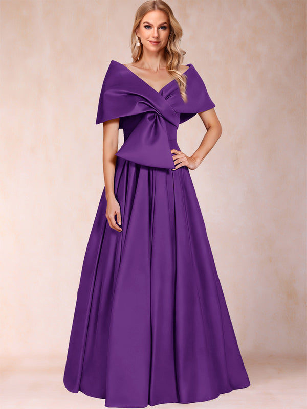 A-Line/Princess Off-The-Shoulder Sleeveless Ruched Mother of the Bride Dresses With Bow(s)