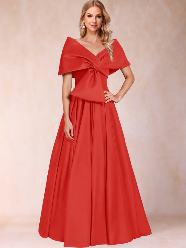A-Line/Princess Off-The-Shoulder Sleeveless Ruched Mother of the Bride Dresses With Bow(s)