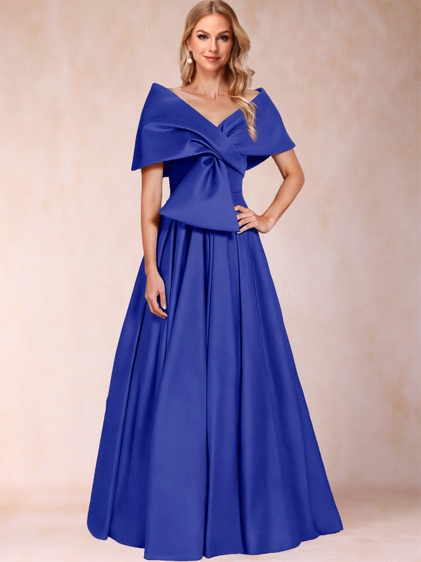 A-Line/Princess Off-The-Shoulder Sleeveless Ruched Mother of the Bride Dresses With Bow(s)