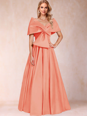 A-Line/Princess Off-The-Shoulder Sleeveless Ruched Mother of the Bride Dresses With Bow(s)