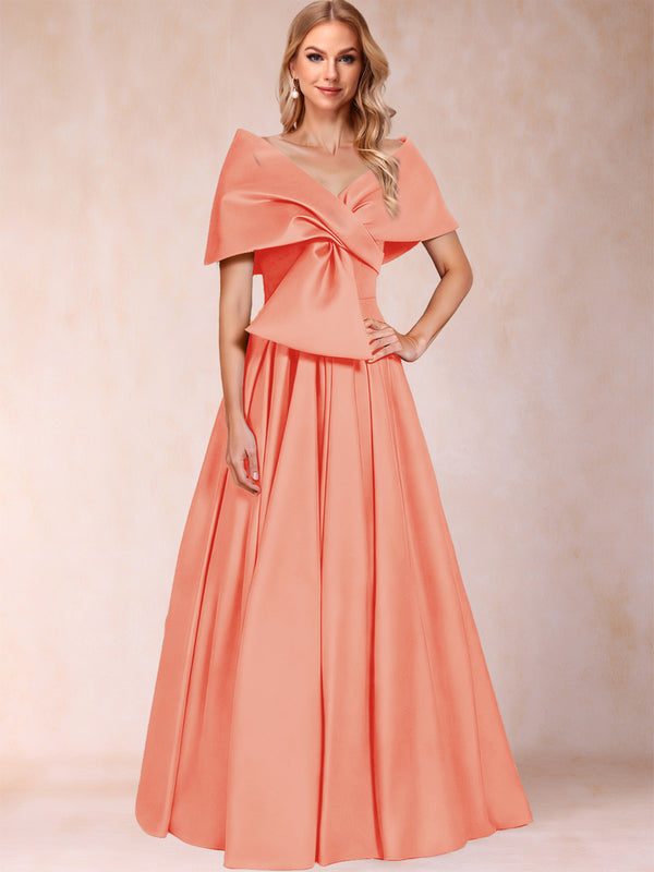 A-Line/Princess Off-The-Shoulder Sleeveless Ruched Mother of the Bride Dresses With Bow(s)