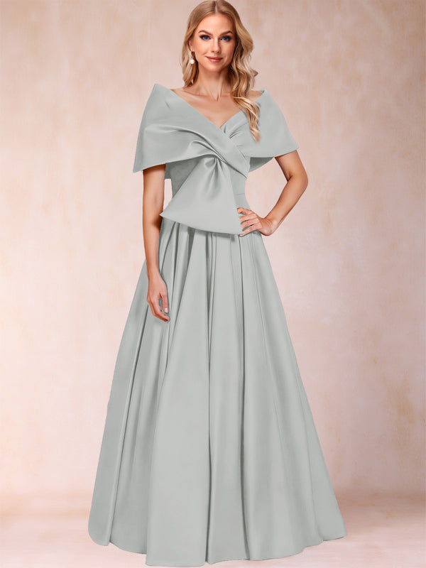 A-Line/Princess Off-The-Shoulder Sleeveless Ruched Mother of the Bride Dresses With Bow(s)