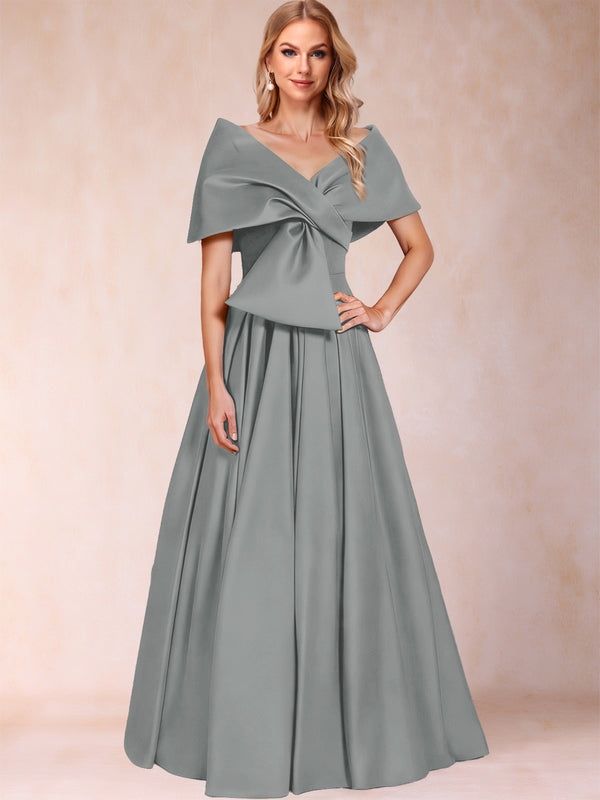 A-Line/Princess Off-The-Shoulder Sleeveless Ruched Mother of the Bride Dresses With Bow(s)