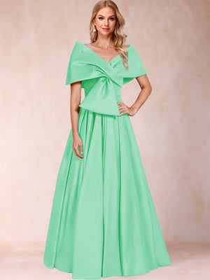 A-Line/Princess Off-The-Shoulder Sleeveless Ruched Mother of the Bride Dresses With Bow(s)