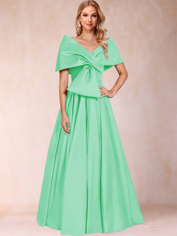 A-Line/Princess Off-The-Shoulder Sleeveless Ruched Mother of the Bride Dresses With Bow(s)