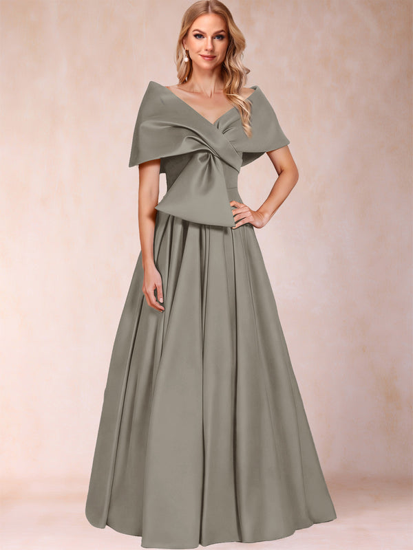 A-Line/Princess Off-The-Shoulder Sleeveless Ruched Mother of the Bride Dresses With Bow(s)