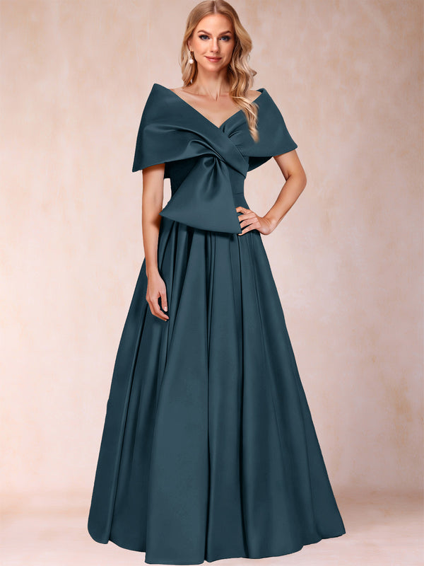 A-Line/Princess Off-The-Shoulder Sleeveless Ruched Mother of the Bride Dresses With Bow(s)