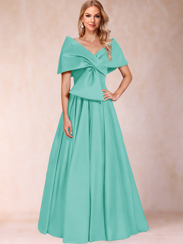 A-Line/Princess Off-The-Shoulder Sleeveless Ruched Mother of the Bride Dresses With Bow(s)